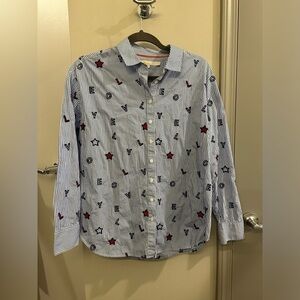 Boden Maria Relaxed Button Down Shirt Lovely 6 Red White Blue Striped Collar